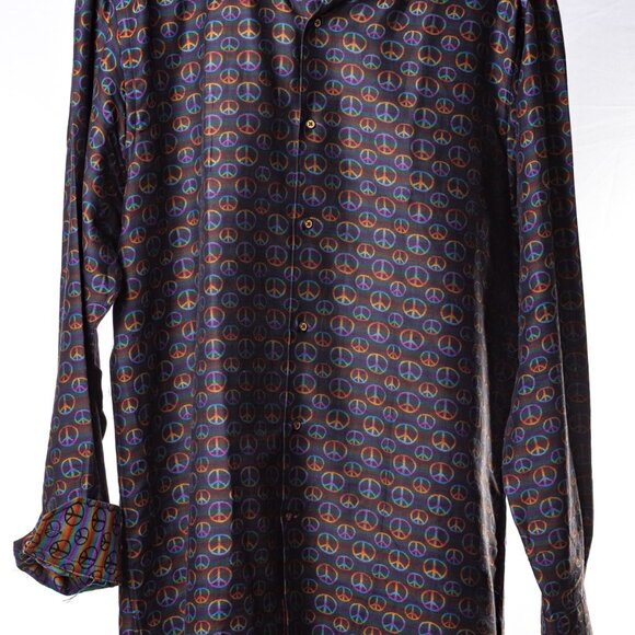 Visconti Black Men’s XL Peace Sign Shirt – Rainbow Cuff, Designer Button-Up - Picture 7 of 7